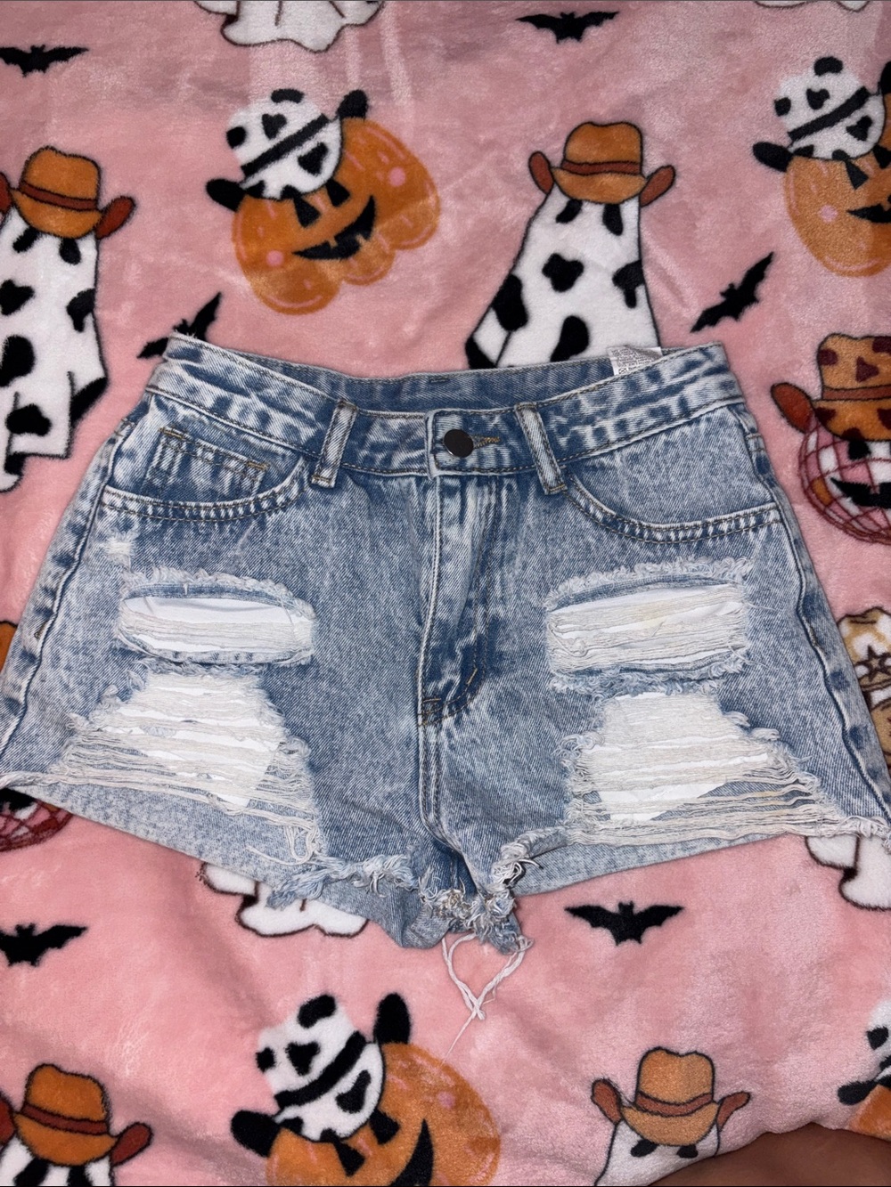 SHEIN Light Blue Distressed High-Rise Denim Shorts